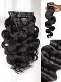 LUVME Hair Extensions Natural Black 24 Inch 135g 7pcs Real Human Hair Body Wavy Remy Clip in Human Hair Extensions Thick Hair