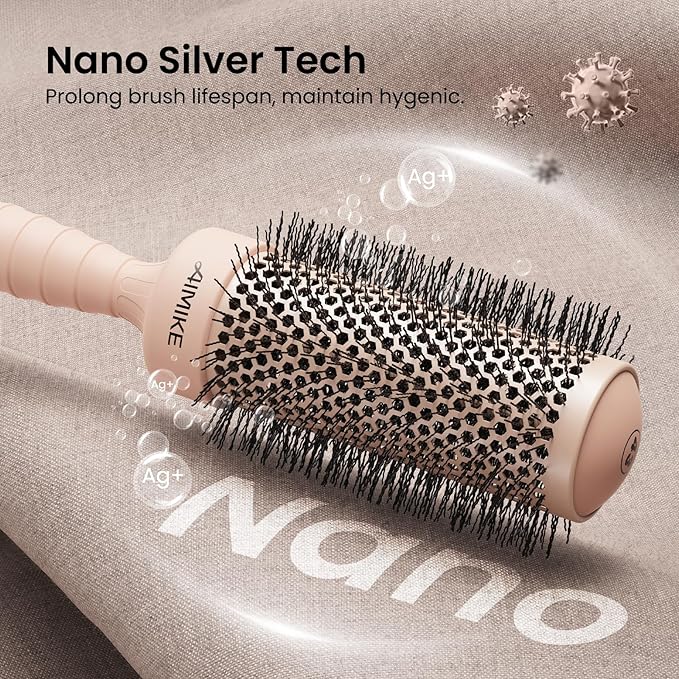 AIMIKE Round Brush for Blow Out, Medium Round Hair Brush w/Nano Ion Thermal Ceramic Tech, Professional RoundBrush for Blow Drying & Styling, Maximum Volume and Shine, Barrel 1.7 inch