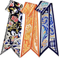 Skinny Scarf 3 Pack for Women – Bag Scarf, Silk Hair Scarves (Original Prints, Premium Twill, 3 Designs)