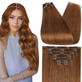 Full Shine Dark Auburn Hair Extensions Clip ins Real Human Hair Auburn Remy Hair Extensions Clip in for Women for Hairstyles 18 Inch 7 Pcs 120 G