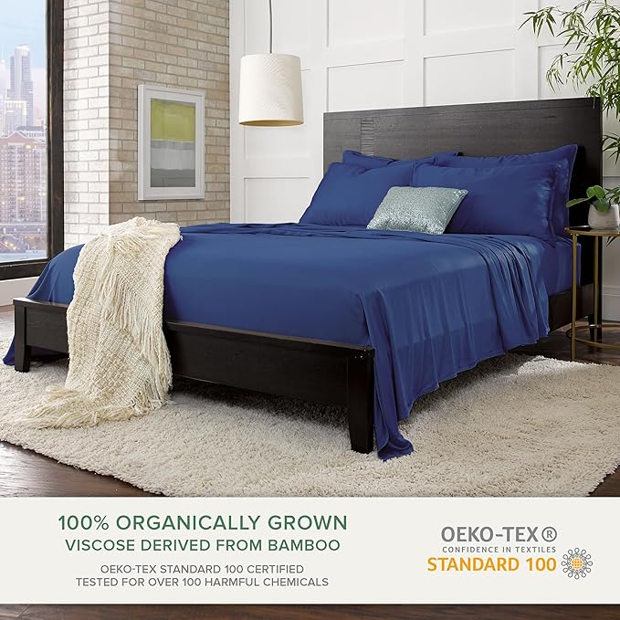 King Pillowcases by Pure Bamboo, Genuine 100% Organic Viscose Derived from Bamboo, Luxuriously Soft & Cooling, Double Stitching, Envelope Closure (2 King Pillowcases, Cobalt Blue)