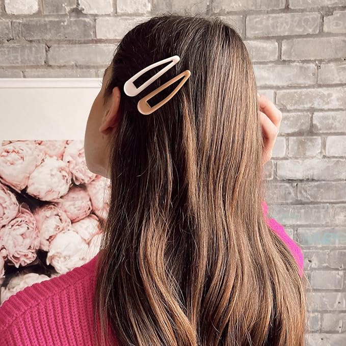 Metal Snap Hair Clips Water Drop No Slip Hair Barrettes for Women Large Hair Clips For Thick And Thin Fine Hair,Black Brown Beige,2.67 x 0.7 Inches,12 PCS