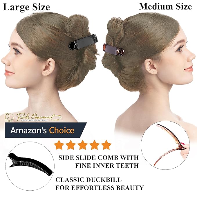 RC ROCHE ORNAMENT 6 Pcs Womens Classic Alligator Duckbill Clips Side Slide Firm Grip Barrettes Girls Beauty Accessory Plastic Pin Hairclip Clamps Beautiful Hair Décor, Medium Brown