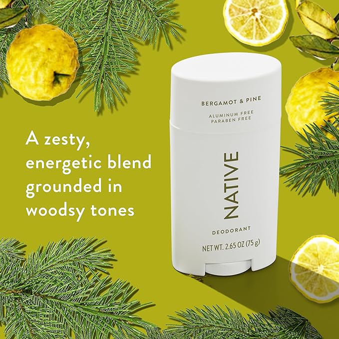 Native Deodorant Contains Naturally Derived Ingredients, 72 Hour Odor Control | Seasonal Scents for Women and Men, Aluminum Free with Baking Soda, Coconut Oil & Shea Butter | Bergamot & Pine