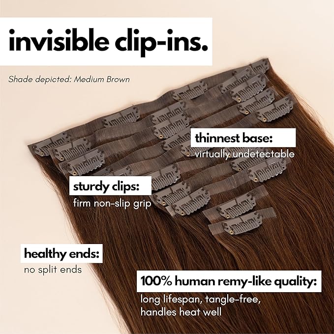 Irresistible Me Real Human Hair Extensions Clip Ins – 100% Human Hair Clip In Extensions for Length & Volume – Invisible Extension – Heat Resistant & Dyeable – Dark Blonde, 24 Inches