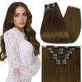 Full Shine Real Hair Extensions Clip in Human Hair Brown Clip in Extensions Light Brown Hair Extensions Real Human Hair Soft Straight 20 Inch 7 Pcs 120 G