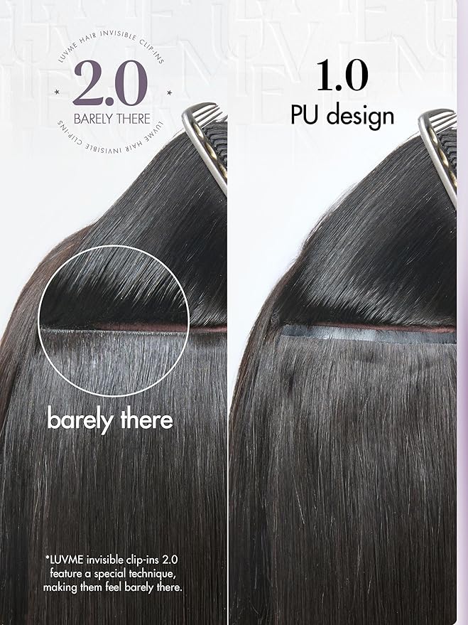 LUVME Invisible Clip in Hair Extensions Body Wave Real Human Hair, Remy Hair Clip ins for Women, Natural Human Hair, 20 inch 110g 6Pcs, Natural Black