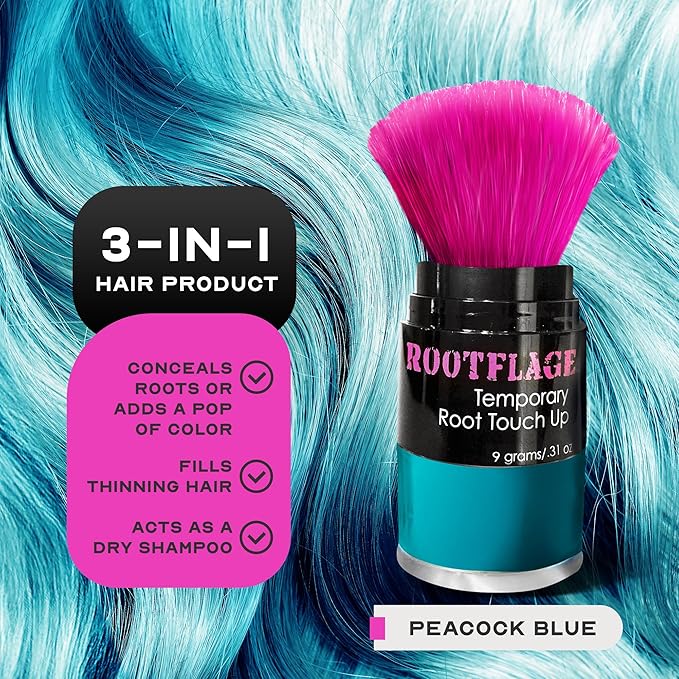 Rootflage Fun Temporary Hair Color Powder - Works on All Hair Colors - Shampoos Out Easily (05 Peacock Blue)