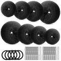 FANDAMEI Hair Bun Maker Set- 8 PCS Hair Donuts for Buns (2 Extra-large,2 Large,2 Medium and 2 Small), 40 PCS Bobby Pins, 5 PCS Hair Elastic Ties Black,Bun Maker - Black
