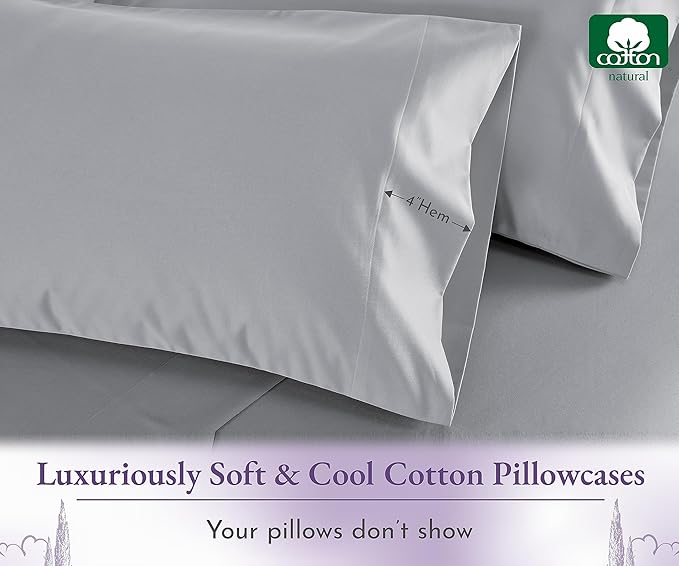 California Design Den Pillow Covers King Size Set of 2-1000 Thread Count Sateen, Soft and Thick 100% Cotton King Size Pillows Cases, Durable - Light Grey