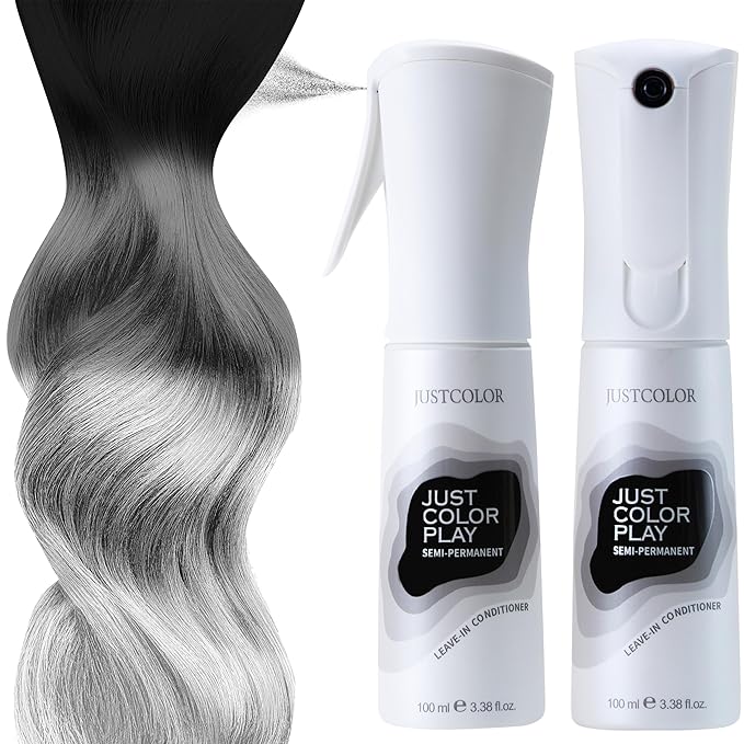 Just Color Hair Dye Spray | Semi-Permanent | 10-Minute Process | Custom Color Options | Carbon Grey Hair Dye | Leave in Conditioner | Ammonia & PPD Free | Lasts 8-12 Washes | Pack of 2