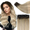 Full Shine Ombre Clip in Hair Extensions Brown Rooted to Ash Blonde and Platinum Blonde 14 Inch Real Hair Extensions Clip in Brown Ombre Ease of Use 3 PCS 60 G