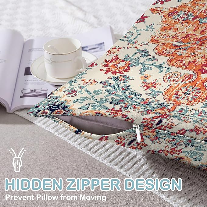 Boho Vintage Satin Pillow Case Queen Size,Soft Pillowcases for Hair and Skin Similar to Silk,Pillowcases with Hidden Zipper Bedding Accessories,20X30 Inches,1 Pack