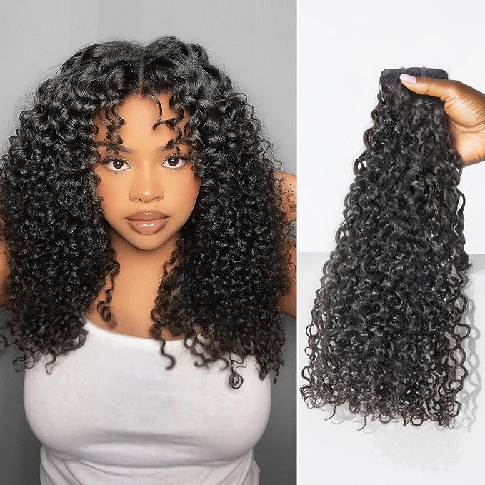 LUVME Invisible Clip in Hair Extensions Messy Curly Real Human Hair, Remy Hair Clip ins for Women, Natural Human Hair, 14 inch 110g 6Pcs, Natural Black