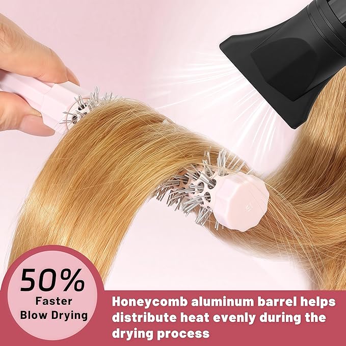 3pcs Small Round Hair Brush for Short Hair - Barrel Hair Brush for Blow Drying, Aluminum Round Brush for Bobs, Bangs, Lobs, Roots, Curling, Pixie Cuts, Straight Hair - Pink