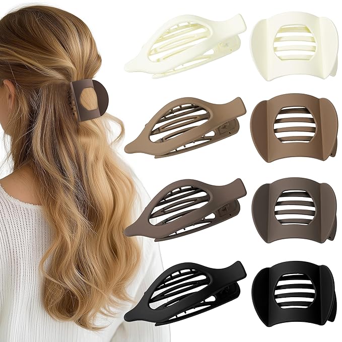 8 PCS Flat Hair Clips for Women French Matte Flat Claw Clips for Thick & Thin Hair No-Slip Hair Barrettes, Strong Hold Styling Accessories
