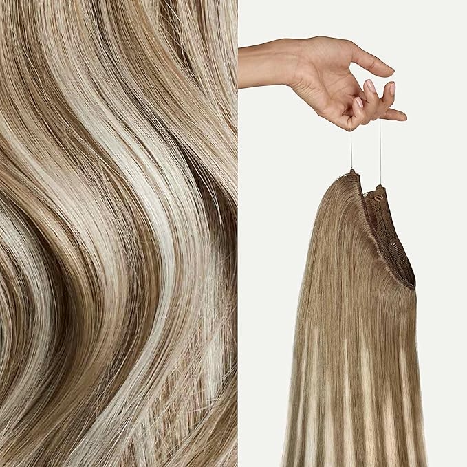 Luxy 100% Remy Human Hair – Halo Clip-In Hair Extensions –Natural Looking Volume & Length - One-Piece - Easy 5-Min Application 180 grams 20" Natural Blonde Balayage
