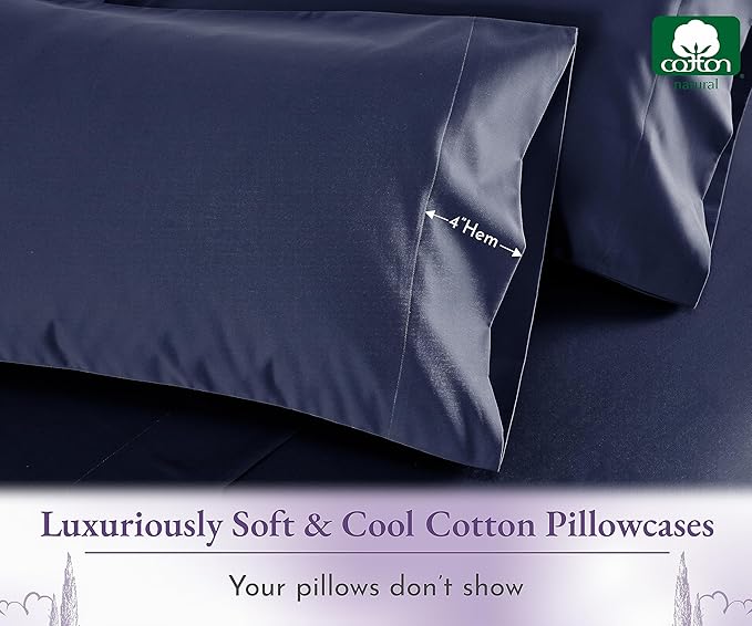 California Design Den King Pillow Cases Set of 2-1000 Thread Count Sateen, Soft and Thick 100% Cotton King Size Pillow Cases, Durable - Navy Blue