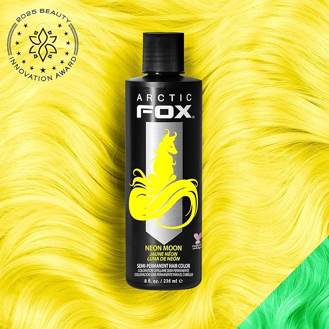 Arctic Fox Semi-Permanent Hair Dye, Neon Yellow, UV Reactive, Vegan & Cruelty-Free, Ammonia-Free, Conditioning Formula, Long Lasting, For All Hair Types, 8 Fl Oz (Pack of 2)