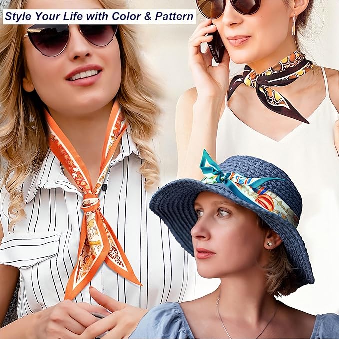 Skinny Scarf 3 Pack for Women – Bag Scarf, Silk Hair Scarves (Original Prints, Premium Twill, 3 Designs)