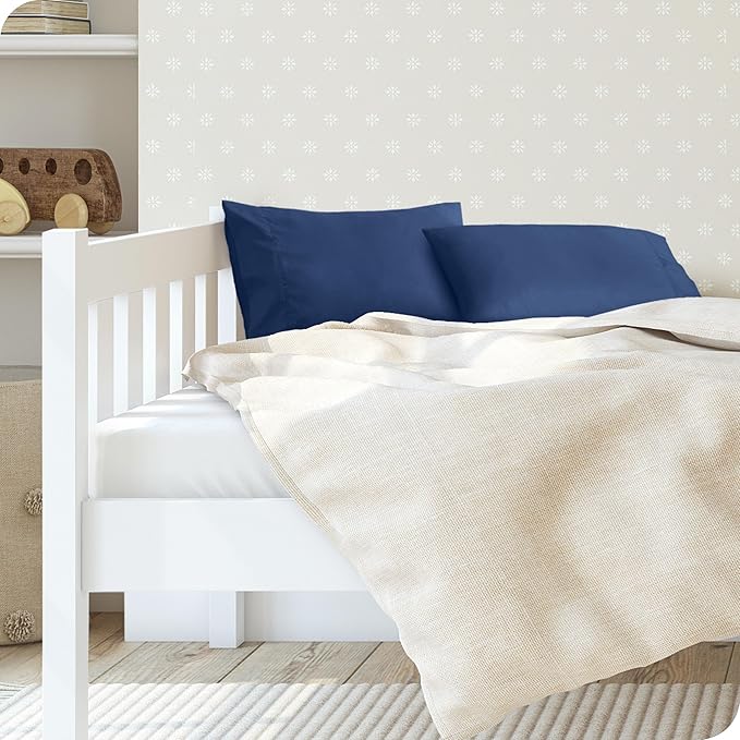 Bare Home Microfiber Pillow Cases - Toddler Size Set of 2 Cooling Pillowcases Double Brushed Dark Blue Pack Easy Care (Toddler Pillowcase 2, Dark Blue)