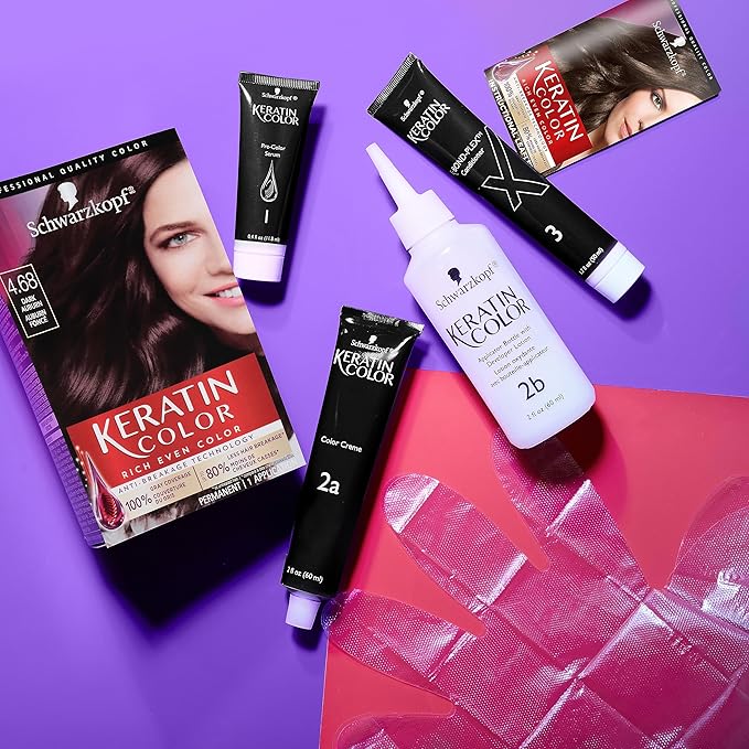 Schwarzkopf Keratin Color Permanent Hair Color Cream, 4.68 Dark Auburn, 1 Kit