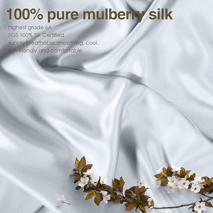J JIMOO 100% Mulberry Silk Pillowcase for Hair and Skin, Both Sides 19 Momme Pure Natural Silk Pillowcases Soft Breathable Queen 20''×30'', Silver Grey 1 Pack