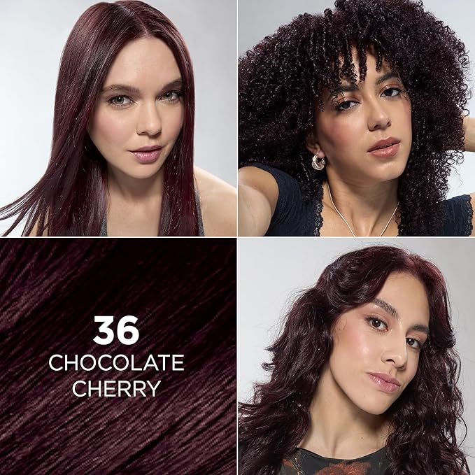 L'Oreal Paris Feria Multi-Faceted Shimmering Permanent Hair Color, 36 (Chocolate Cherry) Deep Burgundy Brown, Pack of 2 Hair Dye Kit