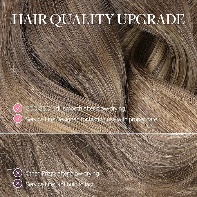 GOO GOO Clip in Hair Extensions Real Human Hair, Remy Human Hair Extensions Clip ins for Women, Natural Human Hair, 20inch 120g 7 Pcs, #9/18J/60 Chocolate Brown to Champagne Blonde Balayage