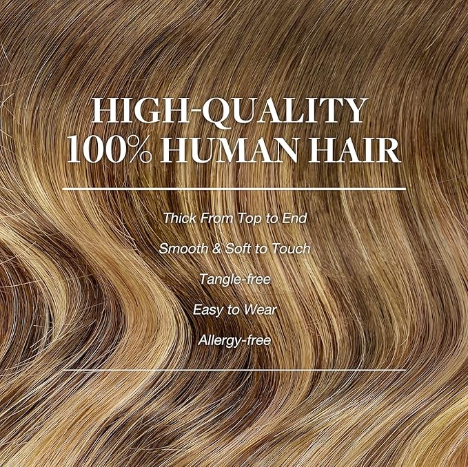 GOO GOO Clip in Hair Extensions Real Human Hair, Remy Human Hair Extensions Clip ins for Women, Natural Human Hair, 20inch 80g 2Pcs, #4/27/4 Balayage Chocolate Brown to Caramel Blonde