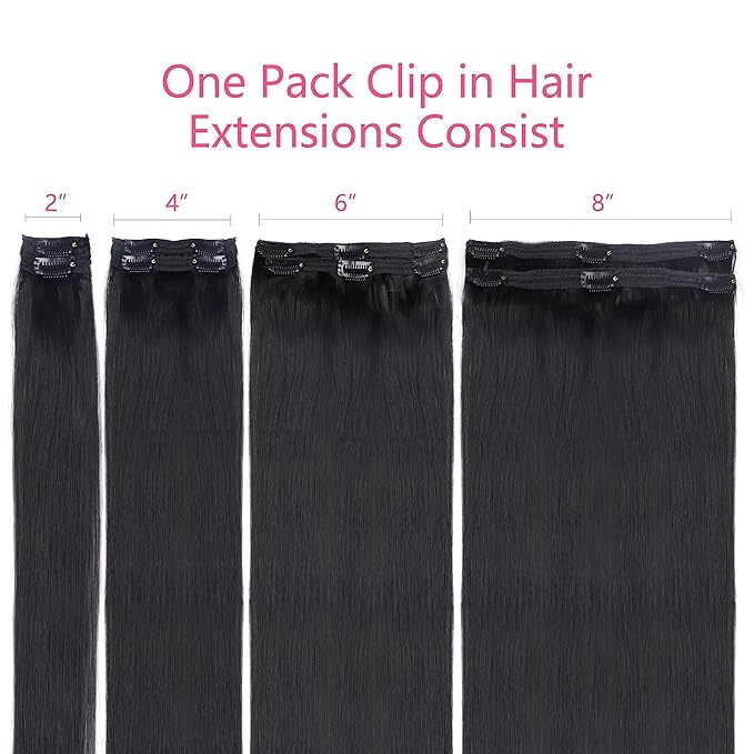 Clip in Hair Extensions Real Human Hair For Women 100% Unprocessed Brazilian Virgin Hair Straight Clip ins 8pcs With 18 Clips 120g(22inch,#1B)
