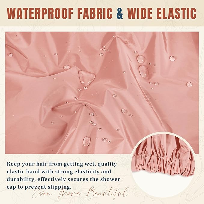 Reusable Shower Cap for Women, Stylish Large Waterproof Shower Bonnet Washable Wide Elastic Band Hair Cap for Long Hair, Braids Bath Hat(Blush Pink)