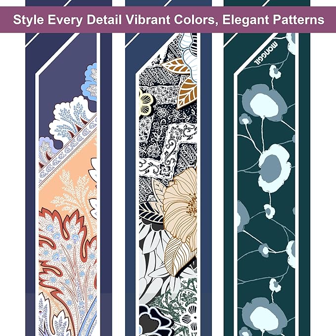 Skinny Scarf 3 Pack for Women – Bag Scarf, Silk Hair Scarves (Original Prints, Premium Twill, 3 Designs)