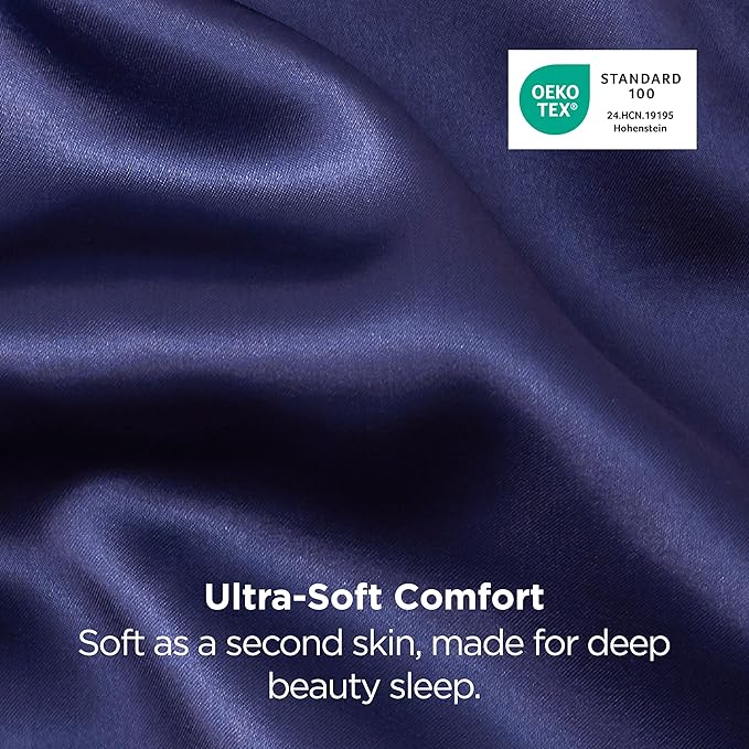 Bedsure Satin Pillowcase 2 Pack Similar to Silk Pillow Cases Standard Size, Pillow Case for Sleeping Women with Envelope Closure, Gifts for Women Men, Navy, 20x26 Inches, 2pcs
