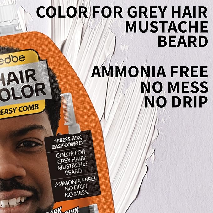 Edbe Hair Color Easy Comb Dark Brown (4 Pack) - Grey Hair Mustache and Beard Coloring for Men with One Application Kit