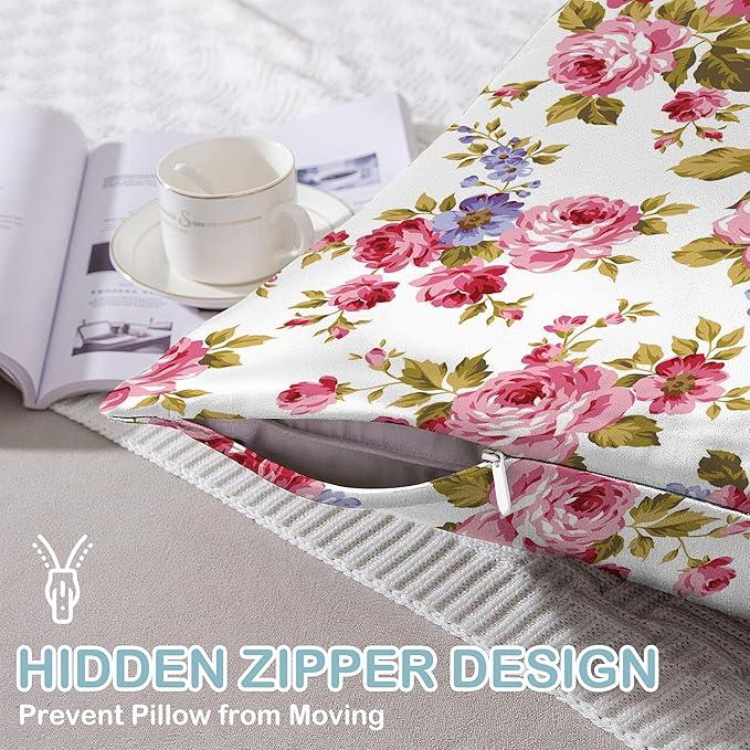 Satin Pillowcase 1 Pack-Rose Flower Floral Silky Pillow Cover for Hair and Skin,King Size 20x36 Inch Soft Cooling Printed Pillow Cases with Hidden Zipper,Gifts for Women Men