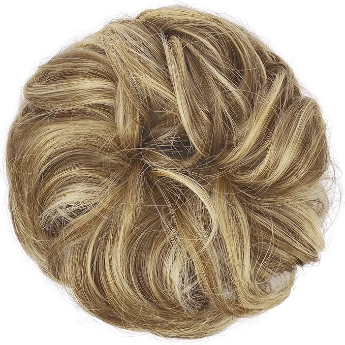 FESHFEN Messy Bun Hair Piece - Elastic Wavy Curly Hair Bun Scrunchies Extensions Synthetic Chignon Hairpieces for Women, Sand 1.5 oz