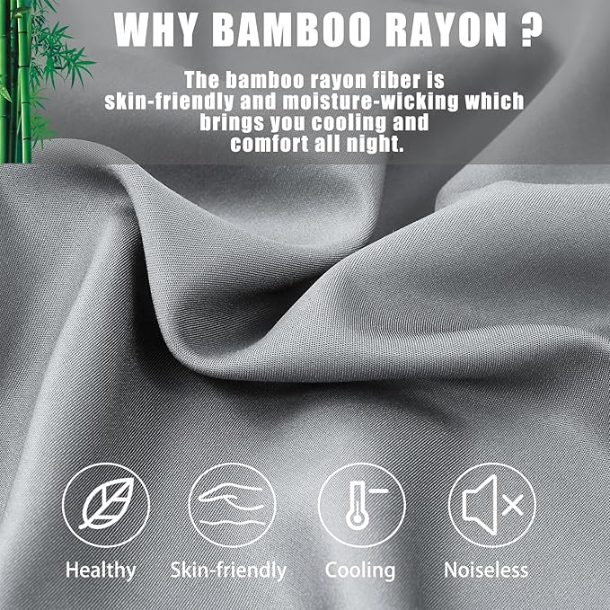 Pillow Cases Queen Size 2 Pack, Bamboo Rayon Cooling Pillowcases with Envelope Closure, Cool Breathable Pillow Case for Hot Sleepers & Night Sweats, 20x30 inch, Sliver Grey