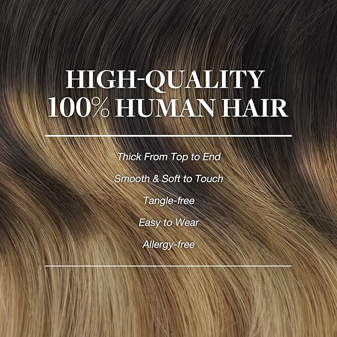 GOO GOO Clip in Hair Extensions Real Human Hair, Remy Human Hair Extensions Clip ins for Women, Natural Human Hair, 14inch 150g 9Pcs, 2/6/18 Balayage Brown to Dirty Blonde
