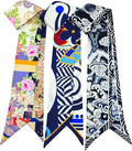 Skinny Scarf 3 Pack for Women – Bag Scarf, Silk Hair Scarves (Original Prints, Premium Twill, 3 Designs)