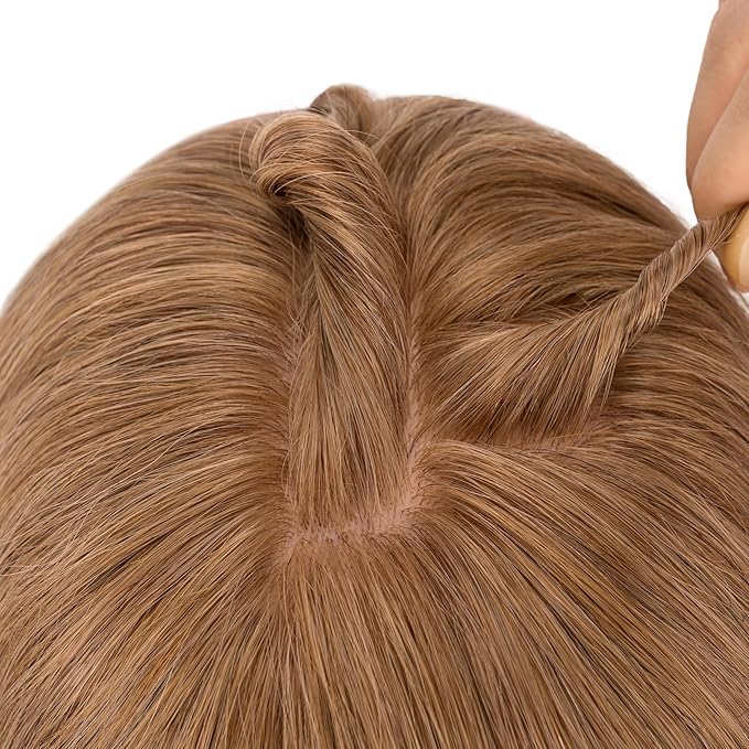 Hairro Human Hair Toppers Free Parted, 3.5x4.7" Base Hand-wovened 100% Real Hairpieces, with Invisible Clips-in for Women, for High Hairline/Adding Volume on Top, 10 Inch Blondish Brown