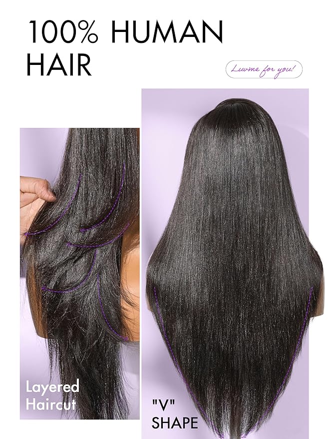 LUVME HAIR 7x6 All-Day Comfor Wig PartingMax Lace Wigs 200% Density Yaki Straight Lace Front Wigs Human Hair Pre Cut Plucked Lace Frontal Glueless 22 Inches Natural Black Color