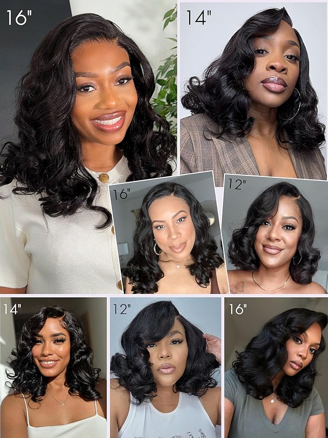 LUVME HAIR Loose Real 100% Wave Bob Human Hair Short Wigs Glueless Pre Cut Plucked Hd Lace Wig Ready To Go Natural Color Bleached Knots Side Part Black Wigs 16 Inches