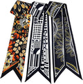 Skinny Scarf 3 Pack for Women – Bag Scarf, Silk Hair Scarves (Original Prints, Premium Twill, 3 Designs)