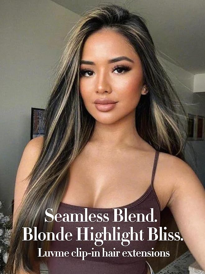 LUVME Balayage Clip in Hair Extensions, 135g 16 Inch Highlight Color Human Hair Extensions Thick Real Human Hair Clip on Double Weft Remy Hair