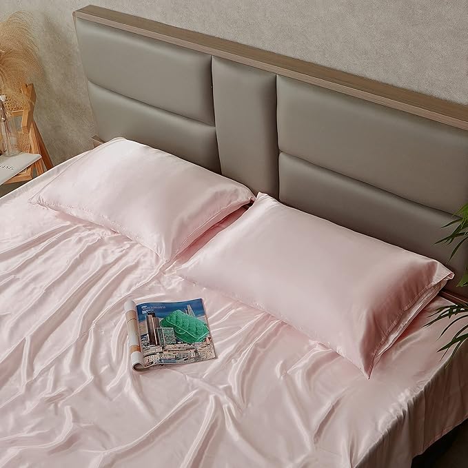 Blush Pink King Size Satin Pillowcase Set of 2 for Hair and Skin,Blush Pink Silk Pillowcase Breathable Pillowcase with Envelope Closure