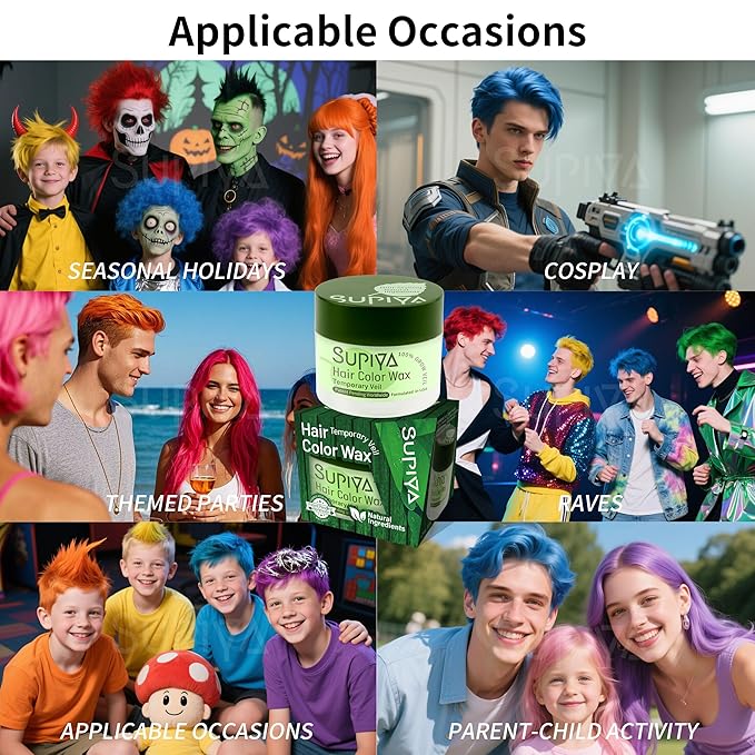 Temporary Hair Color Wax for Men - SUPIYA Washable Hair Wax Color, All-Day Hold Disposable Hair Wax for Christmas, Cosplay & Daily (Wine Color #97)