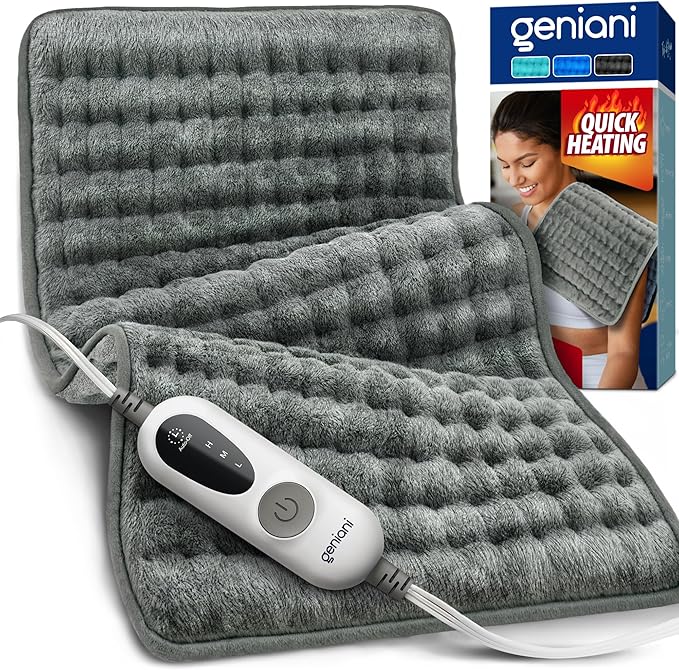 GENIANI XL Electric Heating Pad for Back Pain & Cramps Relief, Electric Throw, Auto Shut Off, Machine Washable, Moist Heat Pad for Neck & Shoulder - Christmas Gift for Women, Extra Large 24x12
