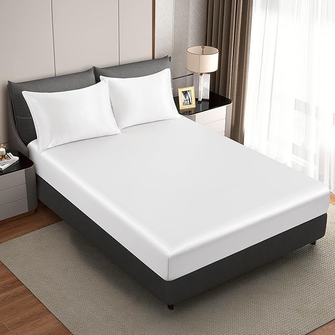 White Satin Pillowcases Queen Size Set of 2 for Hair and Skin,White Silk Pillowcase Breathable Pillowcase with Envelope Closure