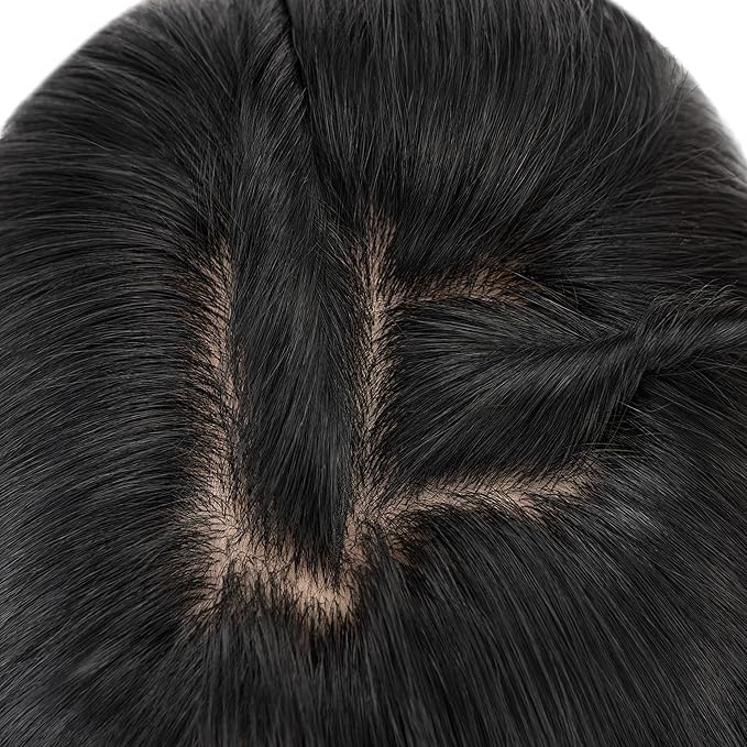 Hairro Human Hair Toppers Free Parted, 3.5x4.7" Base Hand-wovened 100% Real Hairpieces, with Invisible Clips-in for Women, for High Hairline/Adding Volume on Top, 16 Inch Jet Black